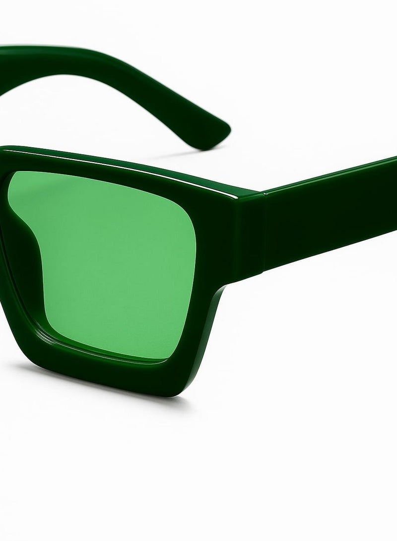 RETRO Bold Thick Frame Square Sunglasses for Women & Men | Green Lens | Fashion Street Style | UV400 Protection - Image 1